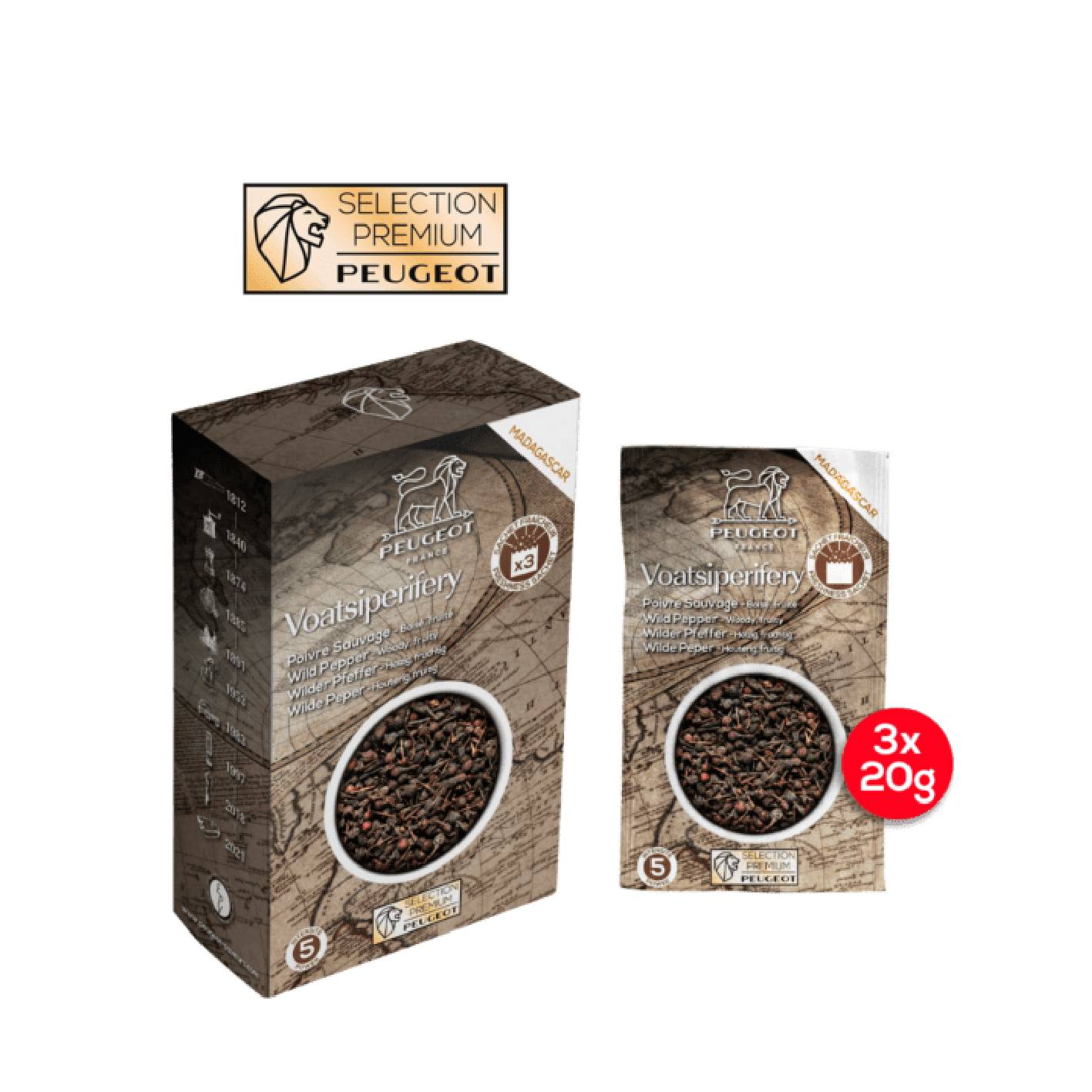 Maximiles Mes cadeaux Boite de 3 sachets de poivre sauvage Peugeot