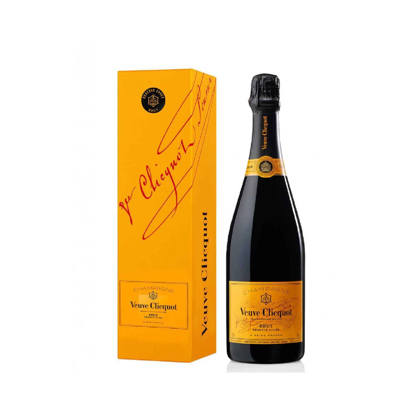 Une bouteille de Champagne Veuve Clicquot Brut Carte Jaune étui