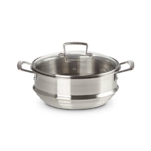 Grand cuit-vapeur adaptable Inox Classique avec couvercle en verre Le Creuset