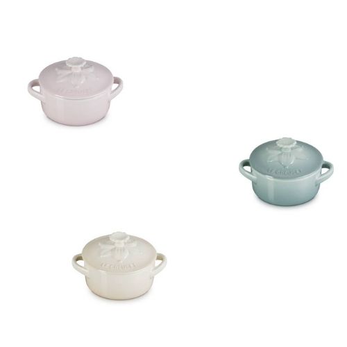 Mini-Cocotte 10Cm Relief Jardin Sea Salt / Shell Pink / Meringue Le Creuset