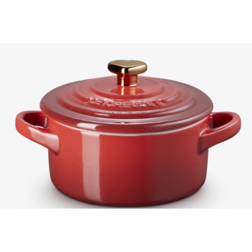 Mini-cocotte ronde 10 cm cerise bouton cœur - Le creuset