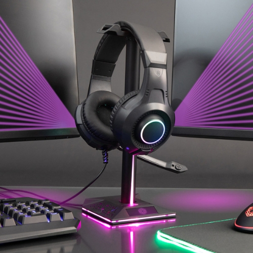 Support Casque Gaming Double Antidérapant Noir (universel, Neuf)