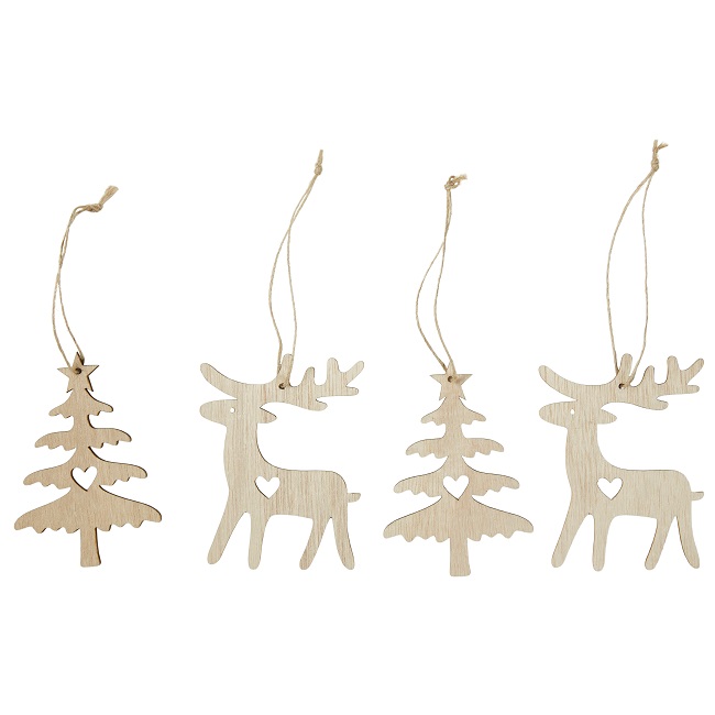 Jule ornament i træ - 4 dele