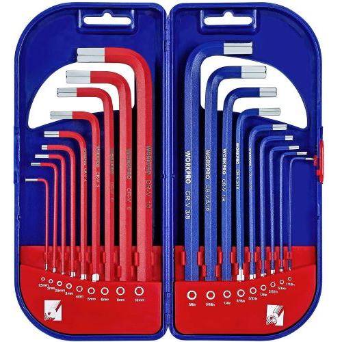 Hex Key Set, Metric/Imperial Allen Keys Set, Combined Long Arm Hexagon Key Set, 18-Piece, 1.5-10 mm and 1/16-3/8 Inch with Carry Case