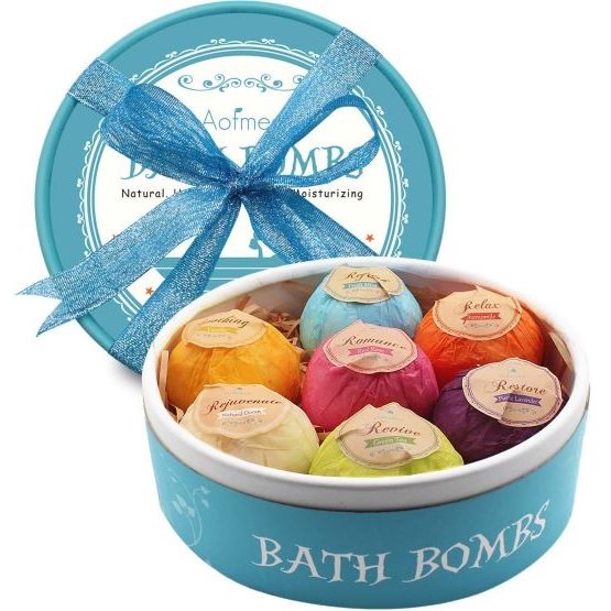 Aofmee Bath Bombs Gift Set, 7pcs Fizzies Spa Kit 
