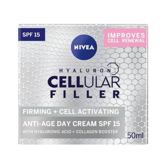 NIVEA Hyaluron Cellular Filler Anti-Age Day Cream SPF 15 (50ml), Anti Wrinkle Cream with Hyaluronic Acid