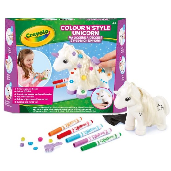 CRAYOLA Colour 'n' Style Unicorn | Colour Your Own Unicorn Again and Again | Includes Washable Marker Pens, Beads & Hairbrush